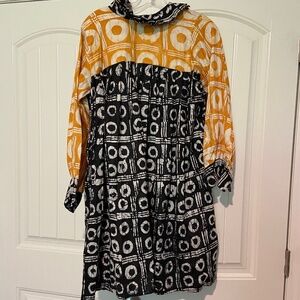 NWT Busayo Cotton, Long-sleeved, Print  Babydoll Mini-Dress
